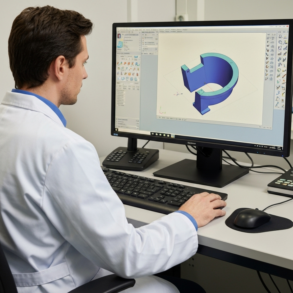 Engineer working on CAD design of complex plastic part